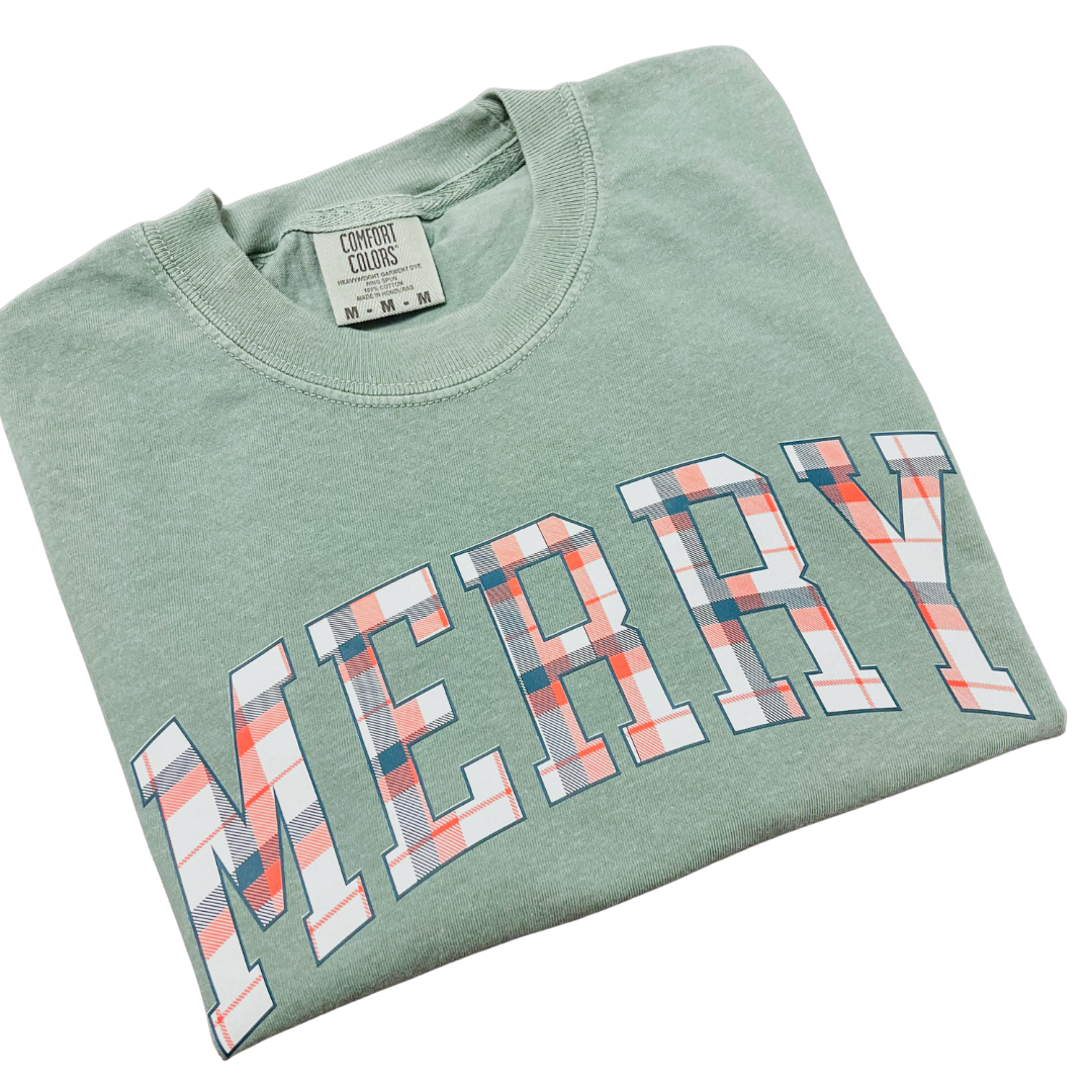 Merry Plaid Comfort Colors Graphic Tee Preorder