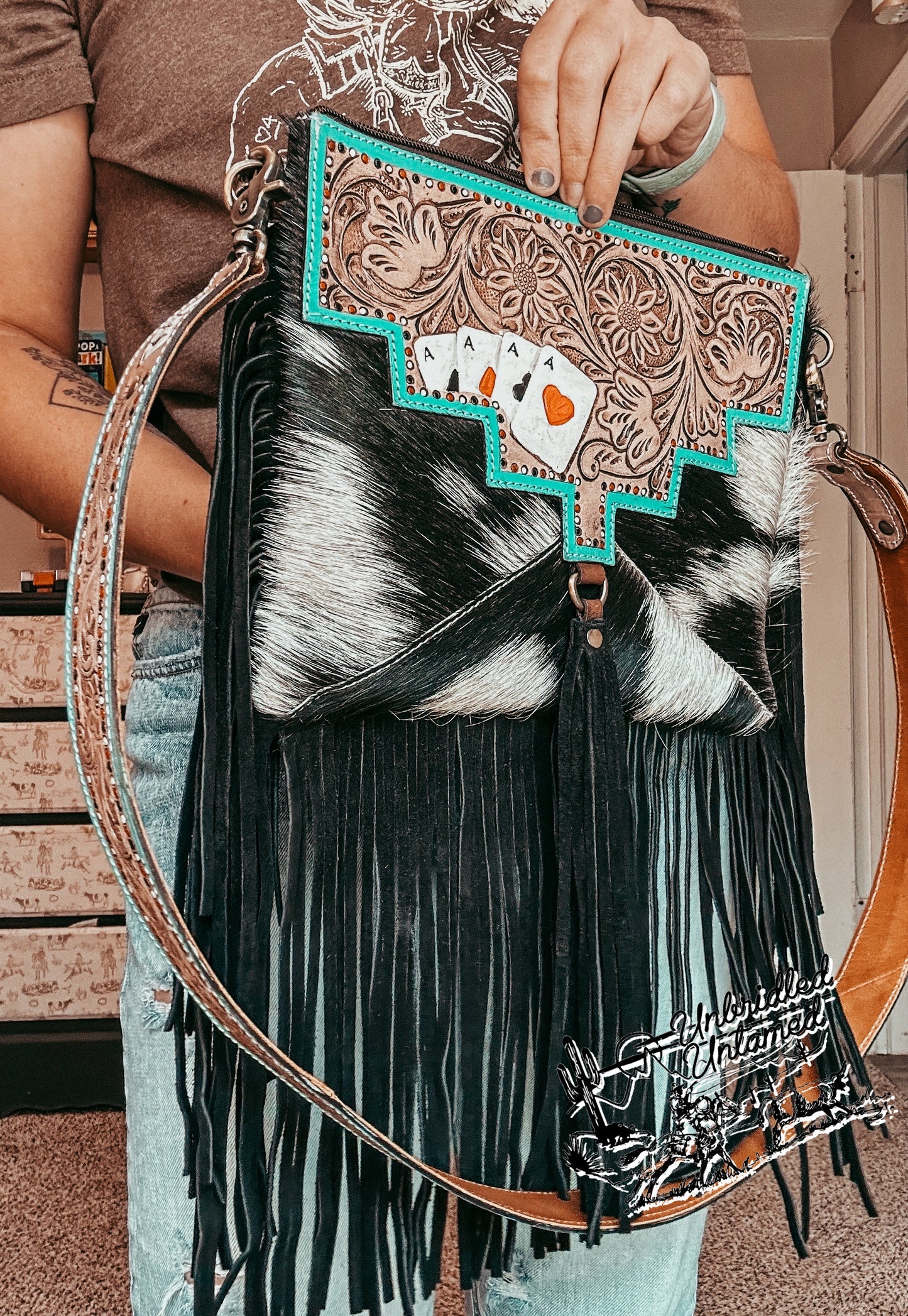 Gamblers Cowhide Fringe Crossbody