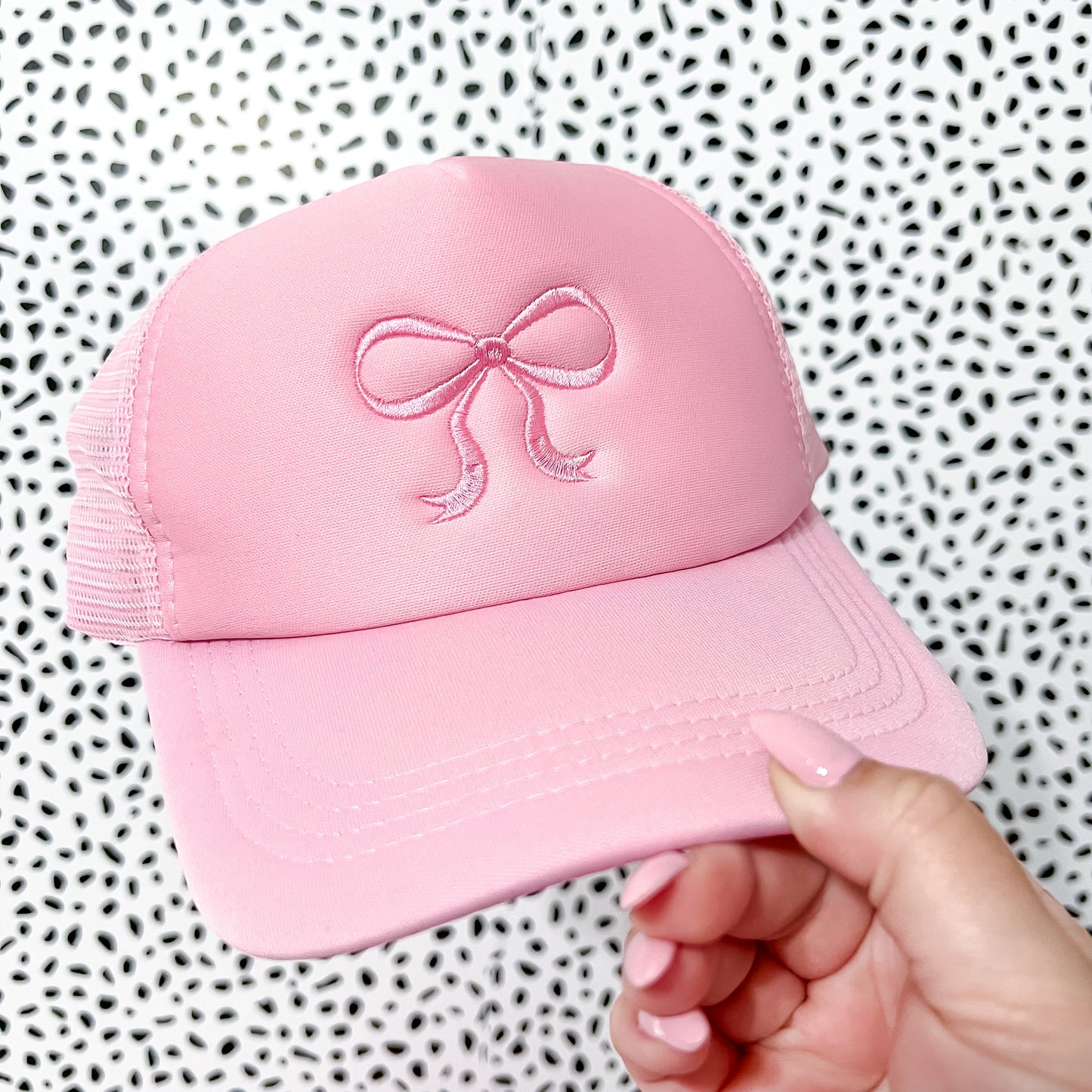 Coquette Bow Embroidered Pink Trucker Hat Preorder