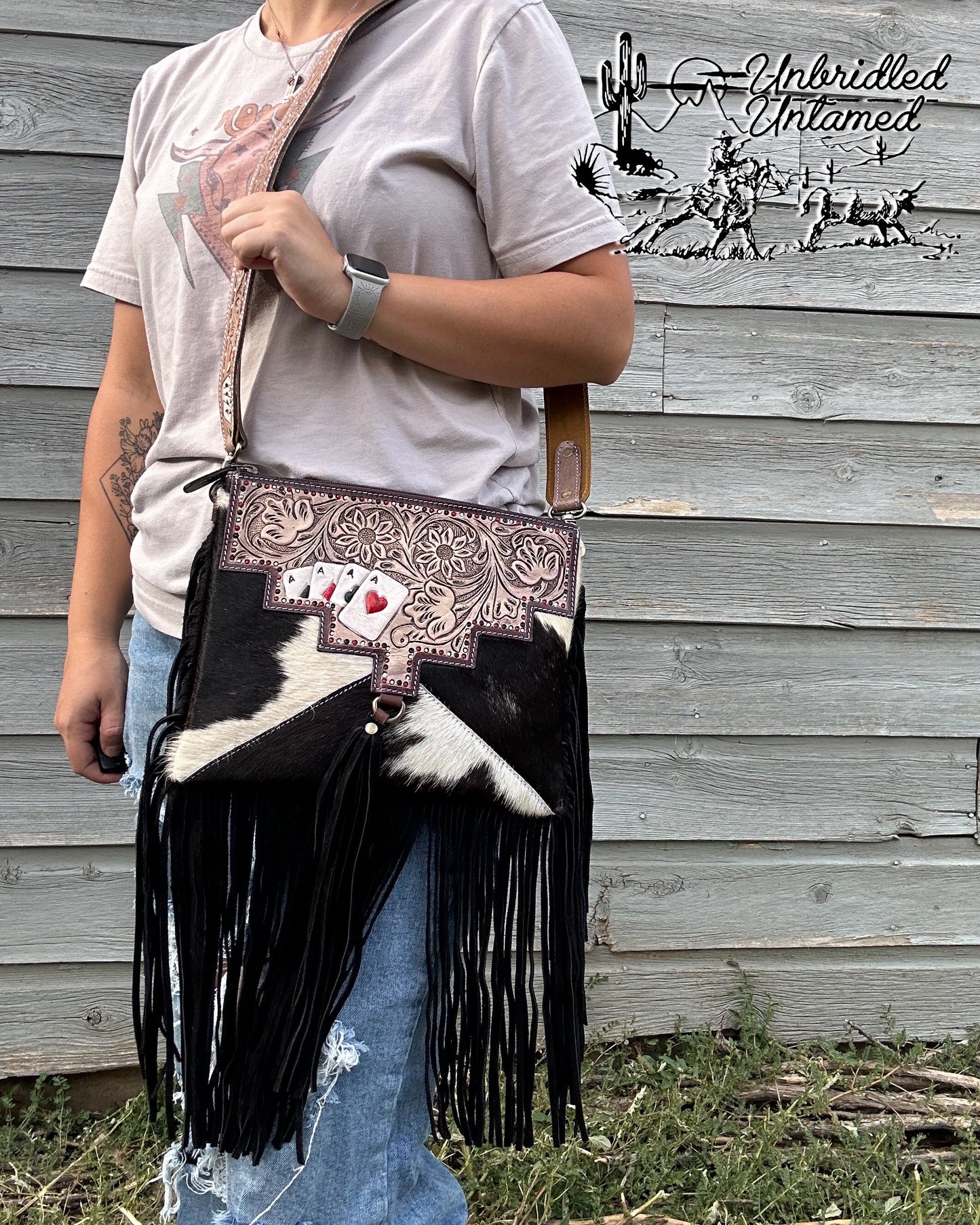 Gamblers Cowhide Fringe Crossbody