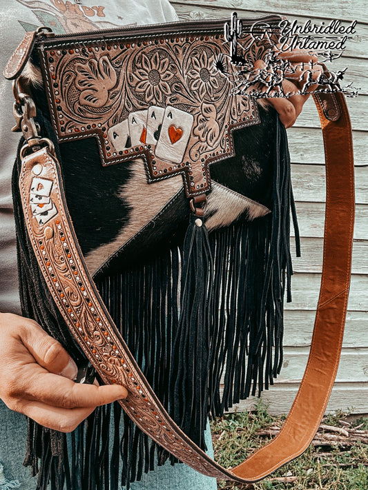 Gamblers Cowhide Fringe Crossbody