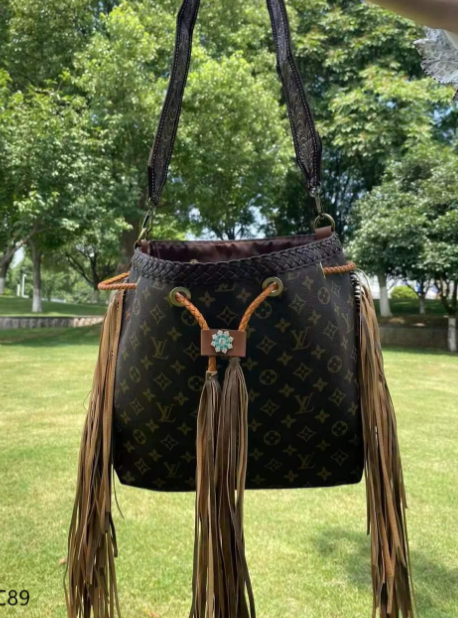 Fringe Bucket Faux LV