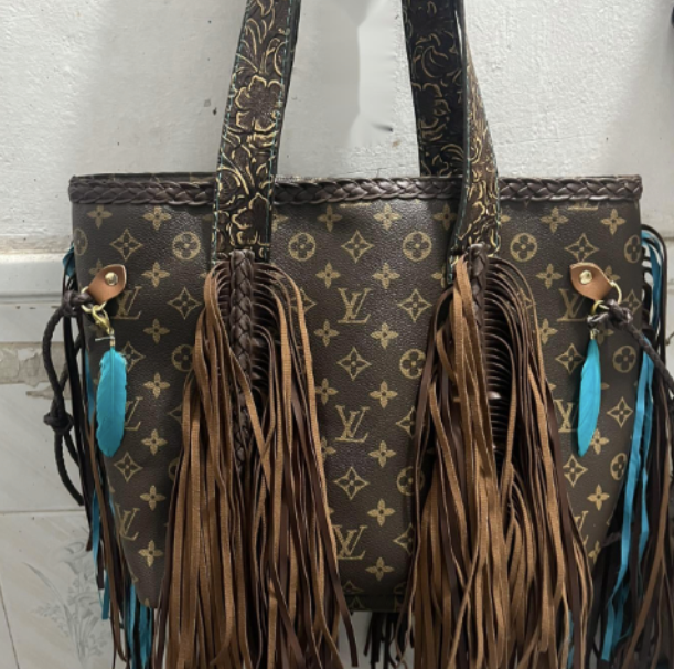 Blue Feather Faux LV Tote