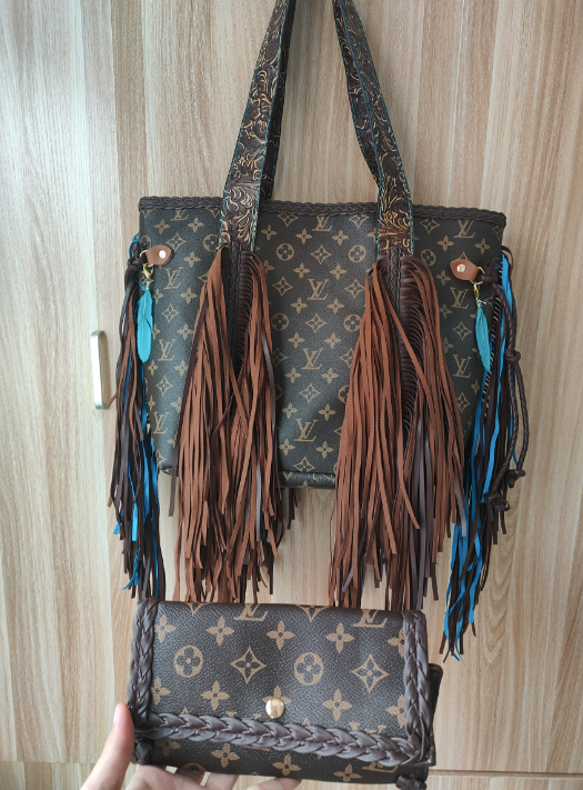 Blue Feather Faux LV Tote Set