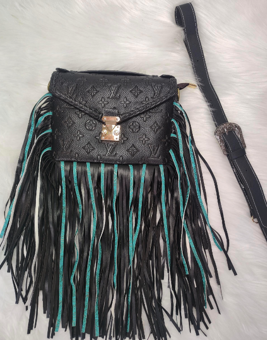 Blue/Black Fringe Faux LV