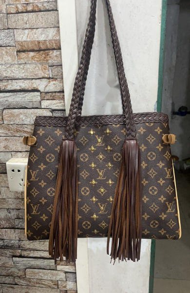 Brown Fringe Tote Faux LV