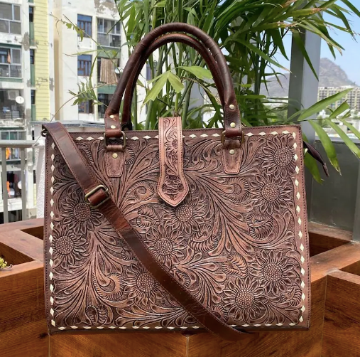 Western Hand Tooled Leather Purse Conceal Carry