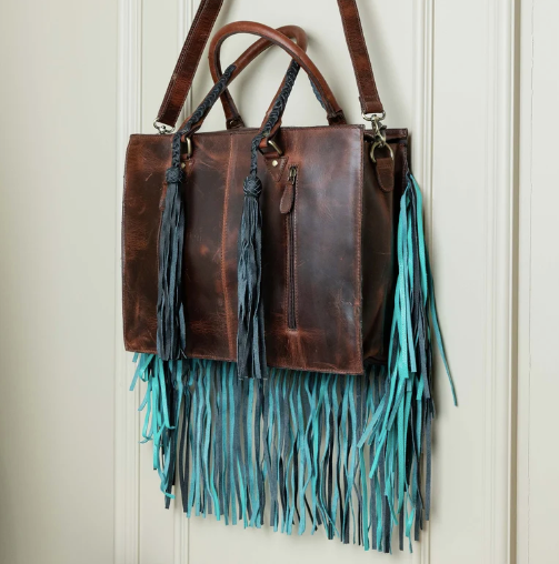 Tooled Cowhide Leather Tote Bag Concealed Carry