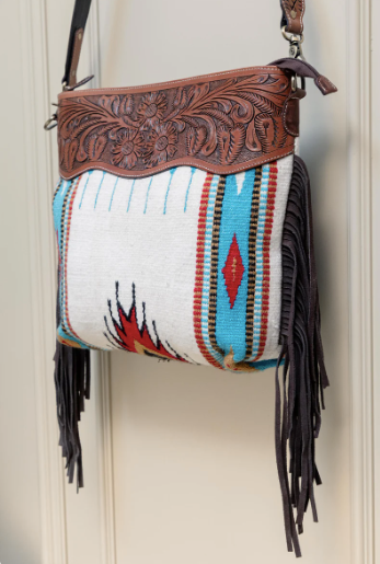 Tooled saddle crossbody bag