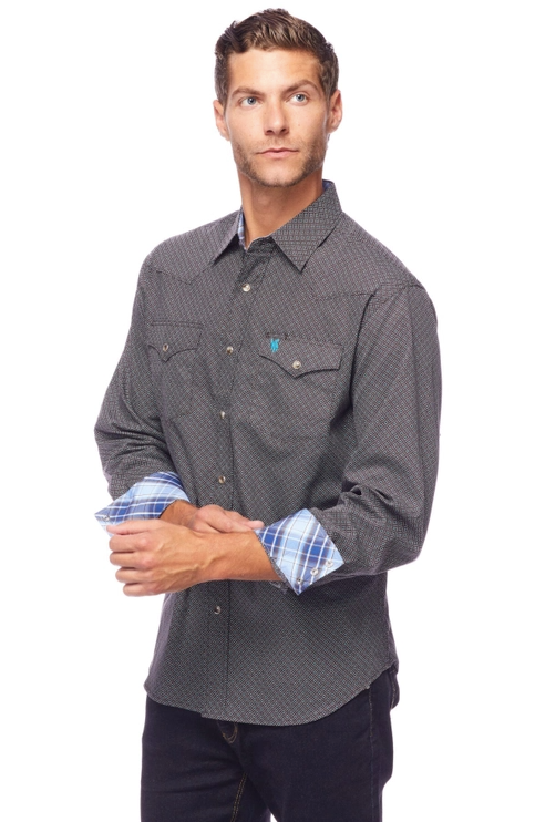 Men's Regular Fit Western Printed Snap Button-Down Shirt