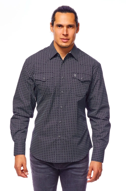 Men's Regular Fit Western Printed Snap Button-Down Shirt